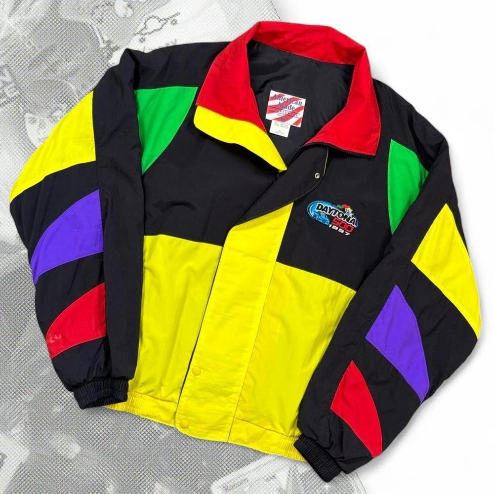 Vintage 90s NASCAR Chevy Daytona 500 1997 Racing Jacket Mens Medium Multi-Color